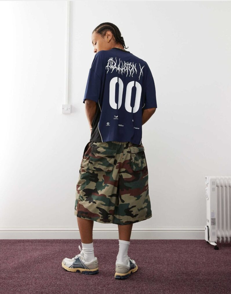 V NECK FOOTBALL TOP IN BLUE - Image 2