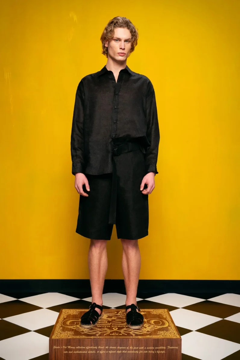 % linen black shorts