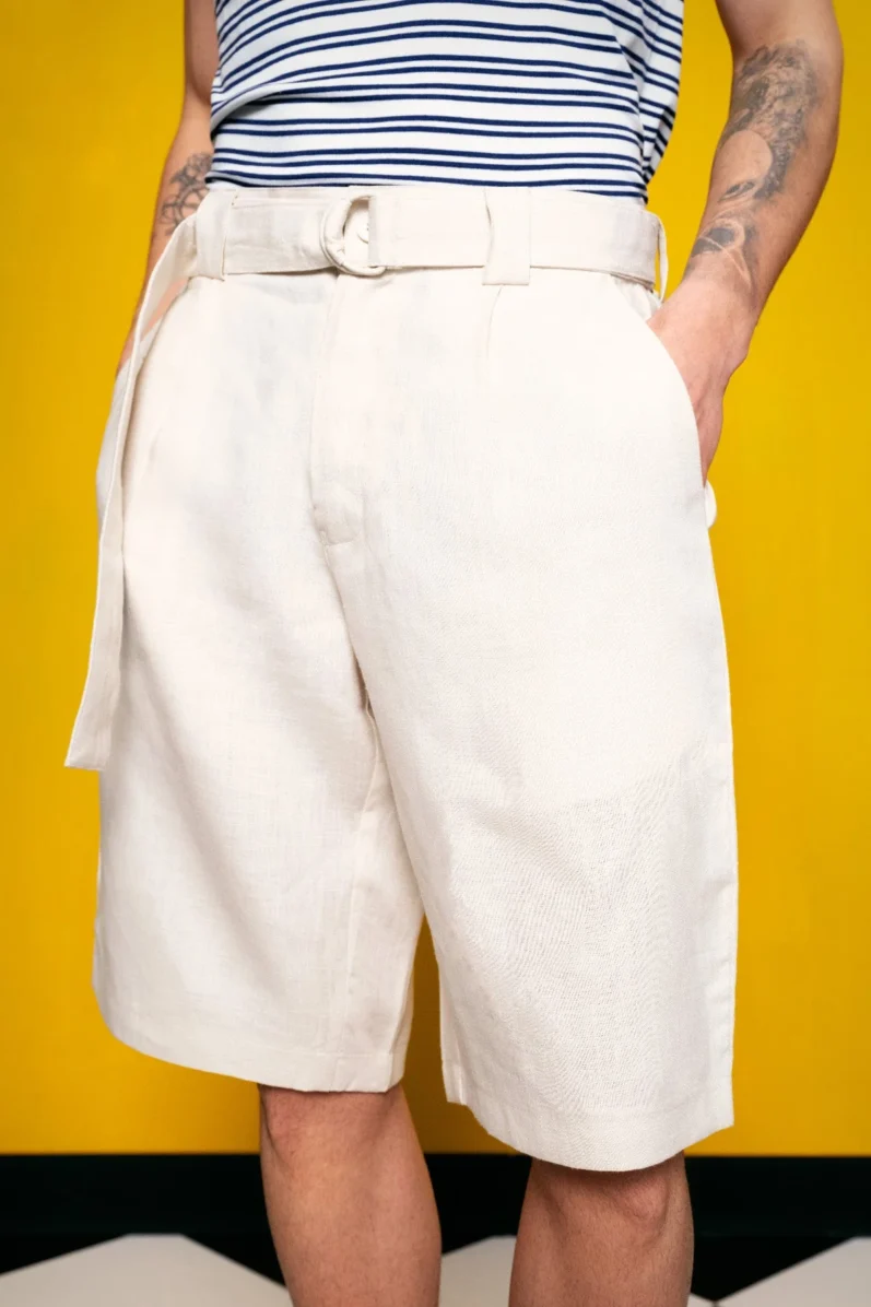 % linen cream shorts - Image 3